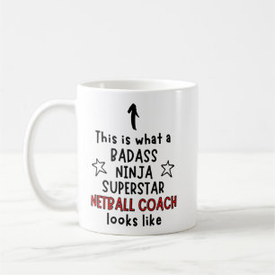 Caneca De Café Badass, Ninja, Superstar, treinador Netball