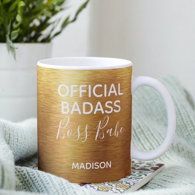 Caneca De Café Badass Oficial Boss Babe Metallic Nome Dourado (Criador carregado)