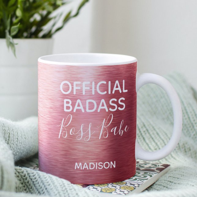 Caneca De Café Badass Oficial Boss Babe Metallic Rosa Nome Dourad (Criador carregado)