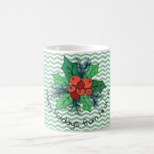 Caneca De Café Bagas de Azevinho na Chevron Personalizável