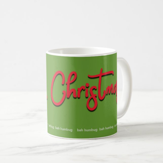Caneca De Café Bah Humbug Feliz Roteiro Vermelho de Natal em Verd (Frente Esquerda)