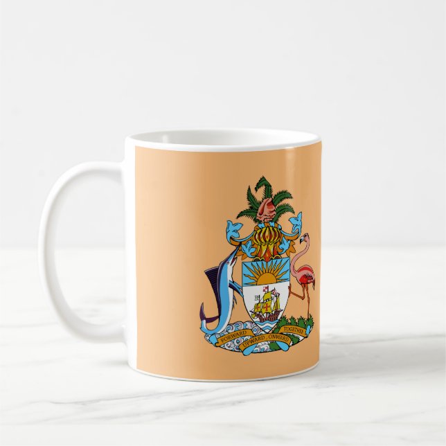 Caneca De Café Bahamas Casaco de Armas - Marlin, Flamingo, Conch (Esquerda)