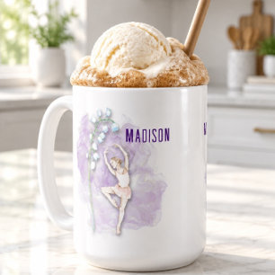 Caneca De Café Bailarina e Flor de Maio em Roxo