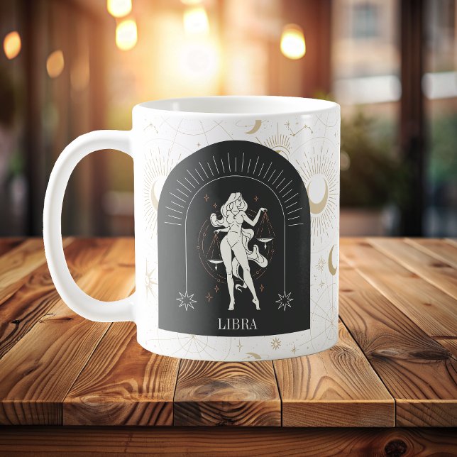 Caneca De Café Balança Mística Estrelas Zodiodóticas Horoscópio (Mystic Libra Zodiac Stars Horoscope Coffee Mug)