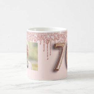 Caneca De Café Balão cor-de-rosa brilhante rosa de 70 de aniversá