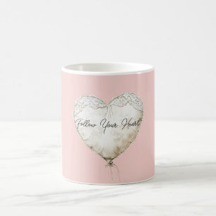 Caneca De Café Balão Coração de Renda Falsa Rosa Branco
