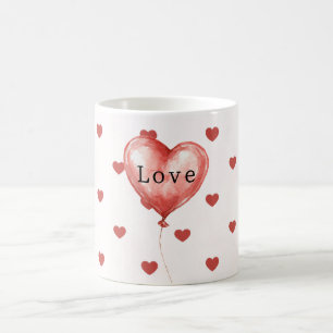 Caneca De Café Balão Corações Vermelhos 