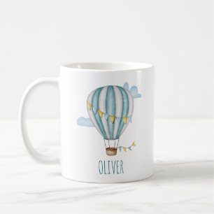 Caneca De Café Balão de Ar Quente Azul Aquarela