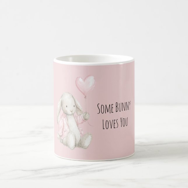Caneca De Café Balão de Coração Rosa Algum Coelhinho Ama Você (Centro)