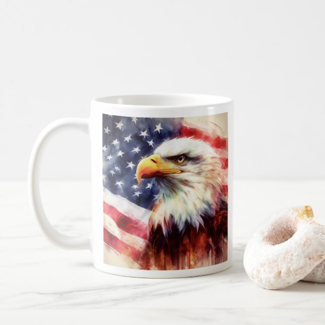 Caneca De Café Bald Eagle com bandeira dos Estados Unidos (Com Donut)