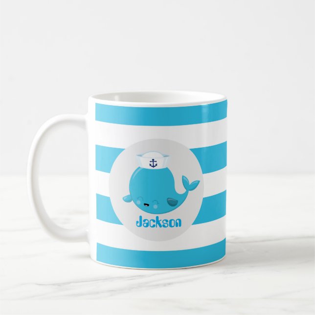 Caneca De Café Baleia azul-bebê adiciona nome monograma mug (Esquerda)