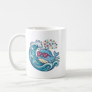 Caneca De Café Baleia Azul do Verão Kawaii Fofo Óculos de Sol Cor