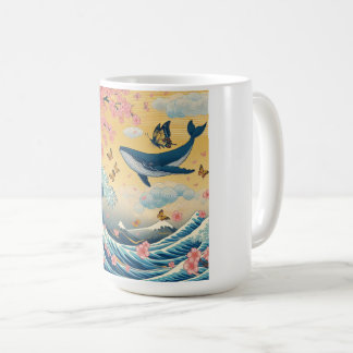 Caneca De Café Baleia Celestial entre Cerejeiras – Arte IA