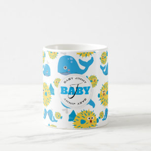 Caneca De Café Baleia e Blowfish Cartoon Baby Monograma