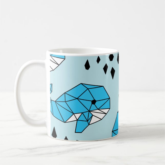 Caneca De Café Baleia Geométrica: Padrão Bonito Sem Costura (Esquerda)