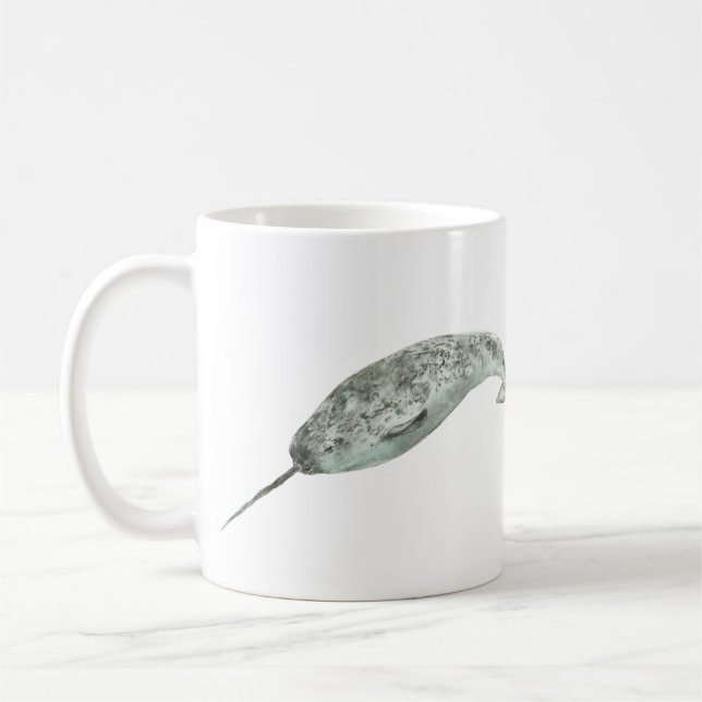 Caneca De Café Baleia narval aquarela (Esquerda)