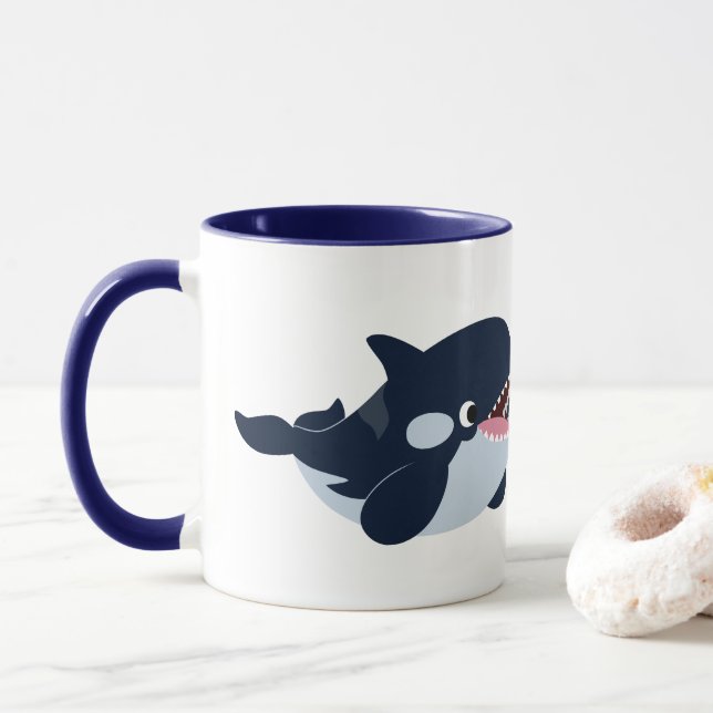 Caneca de Café Baleia Orca Bebê Desenho Fofo (Com Donut)