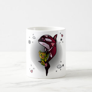 Caneca De Café Baleia Orca com Urso de Teddy no Espaço Design grá