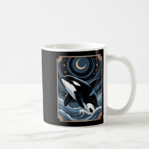 Caneca De Café Baleia Orca Engraçada Pulando Em Um Cartão De Tarô