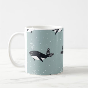 Caneca De Café Baleias de desenho animado, padrão de colheita div