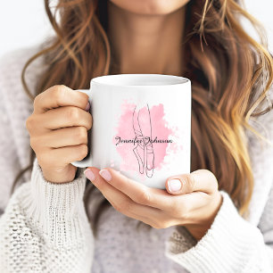Caneca De Café Ballerina Calçados Cor de Água Rosa com Nome