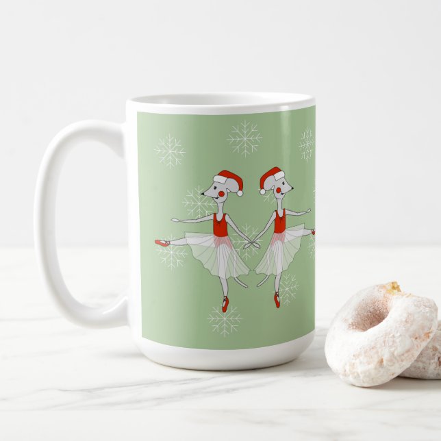 Caneca De Café Ballerina Mice Christmas Flocos de neve (Com Donut)