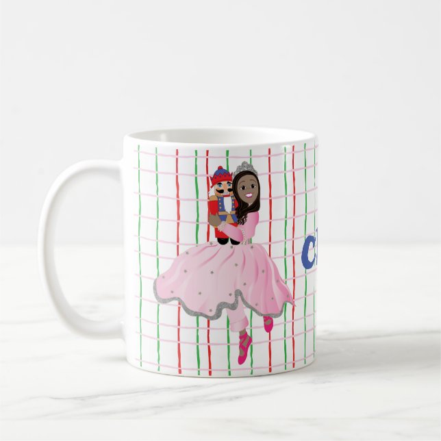 Caneca De Café Ballerina Nutcracker de Cabelo Negro de Natal (Esquerda)