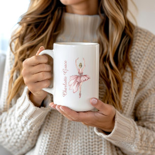 Caneca De Café Ballerina Rosa Rosa Personalizada