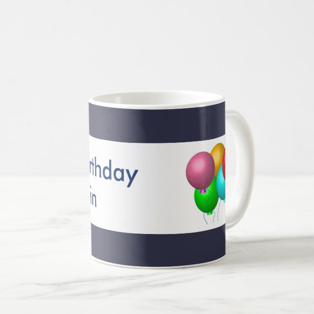Caneca De Café Balões Básicos de Aniversário Felizes Personalizad (Frente Esquerda)