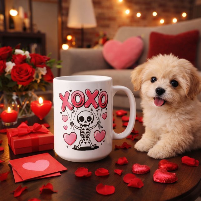 Caneca De Café Balões de Amor de Esqueleto com XOXO (Criador carregado)