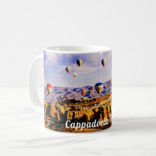 Caneca De Café Balões de ar coloridos voadores. Cappadocia, Turqu