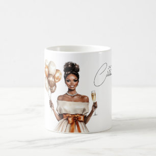Caneca De Café Balões de Celebração Pretos Femininos  
