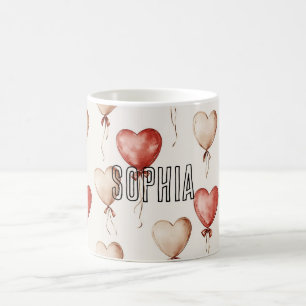 Caneca De Café Balões de Coração de Creme Vermelho