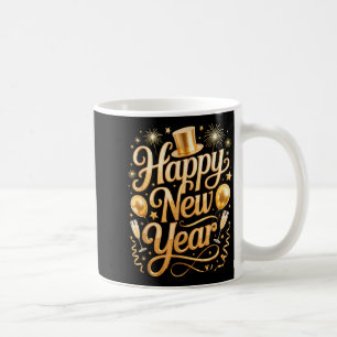 Caneca De Café Balões de Festa de Ano Novo 2026, Fogos de Artifíc