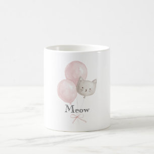 Caneca De Café Balões Rosa Bege Gato Meow