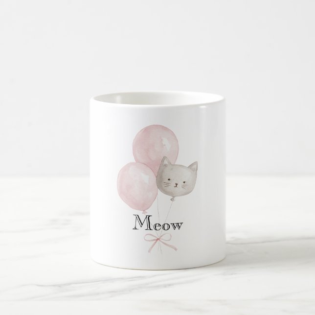 Caneca De Café Balões Rosa Bege Gato Meow (Centro)