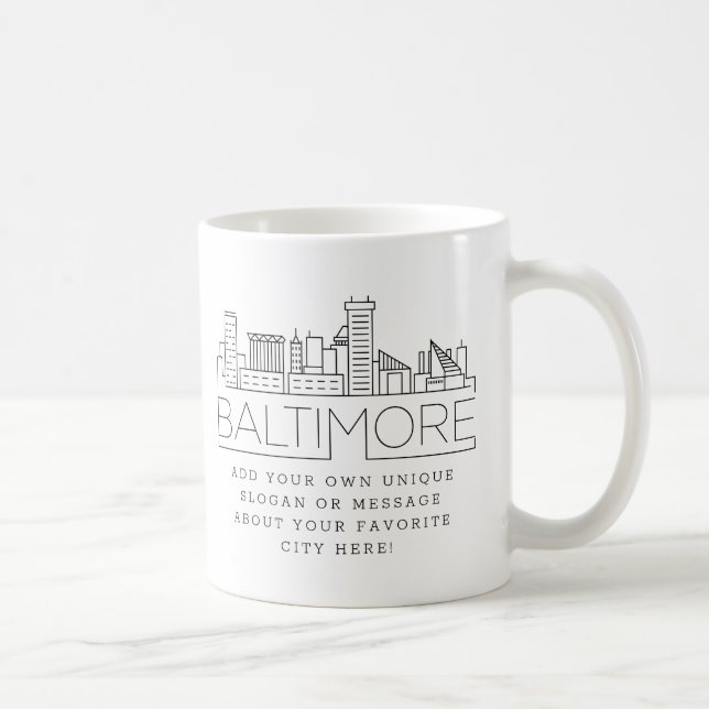 Caneca De Café Baltimore Estilizado Skyline | Slogan Personalizad (Direita)