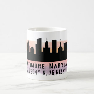 Caneca De Café Baltimore Skyline Latitude e Longitude