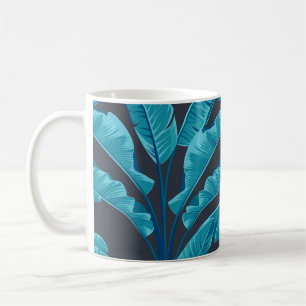 Caneca De Café Banana Leaves: Padrão Tropical Vintage.