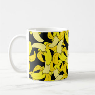 Caneca De Café Bananas Amarelas Vintage: Fundo Negro