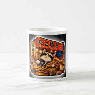 Caneca De Café Banca de Takoyaki Gato Comida de Rua Japonesa Noit