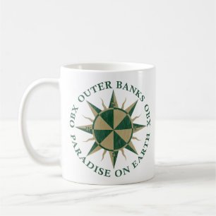 Caneca De Café Bancos externos OBX Compass Dark Green Vintage