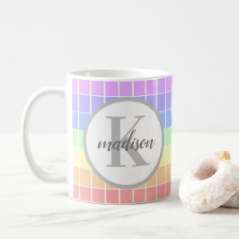 Caneca De Café Banda-arco-íris cúbica personalizada monogramada