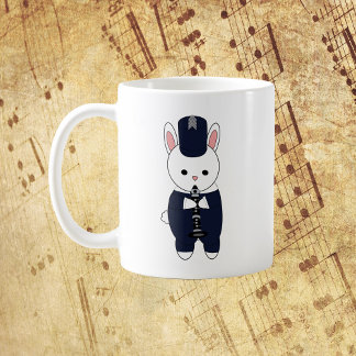 Caneca De Café Banda Marcha Marinho Clarinet Rabbit Azul Branco