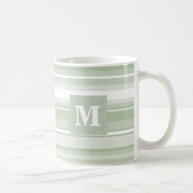 Caneca De Café Banda verde pálida monograma (Direita)
