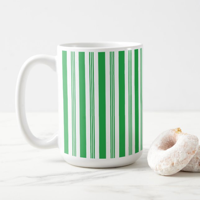 Caneca De Café Bandas de Canas de Natal, Verdes, Brancas (Com Donut)