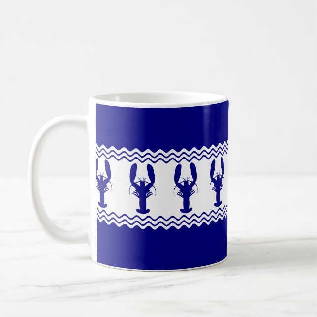 Caneca De Café Bandas de Lagosta Branca Azul (Esquerda)
