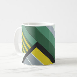 Caneca De Café Bandas Diagonais Modernas em Verde, Amarelo e Cinz