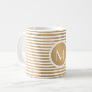 Caneca De Café Bandas Douradas e brancas