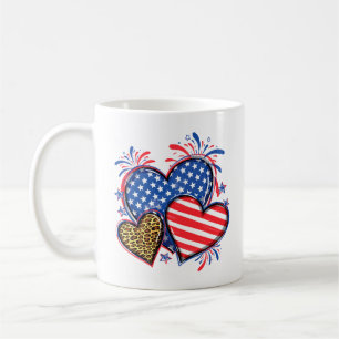 Caneca De Café Bandeira Americana Coração Leopardo Sublimação-642